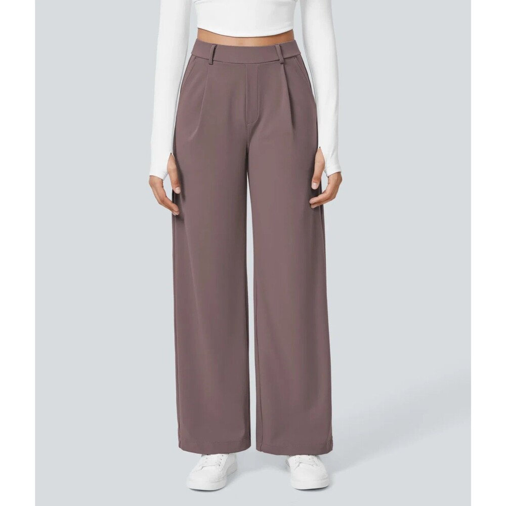 HALARA Flex High Rise Pocket Straight Leg Work Pants XS Purple Pull On NWT B58